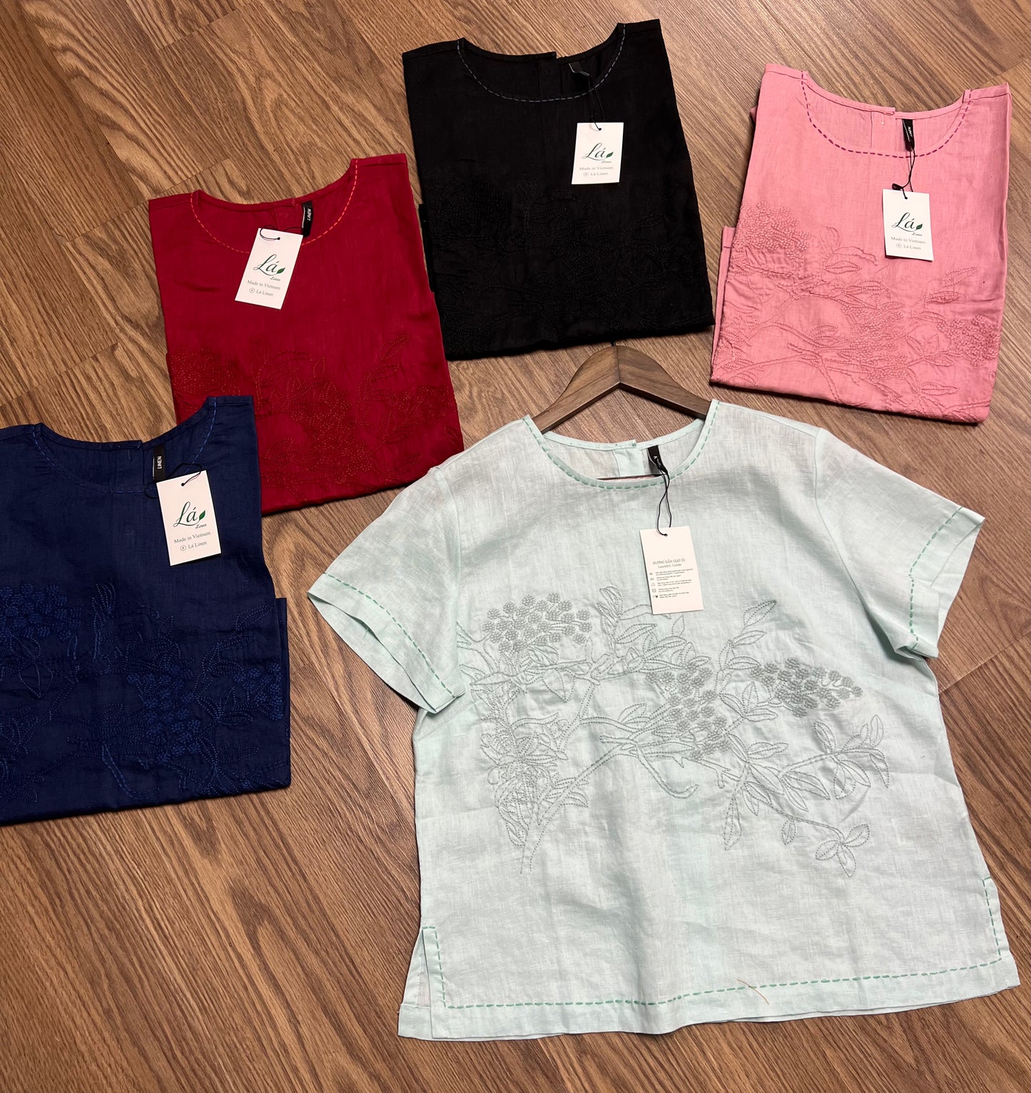 L22/L23/L24/L25/L26 - Áo Linen Thêu Bọc Viền Đơn Sắc