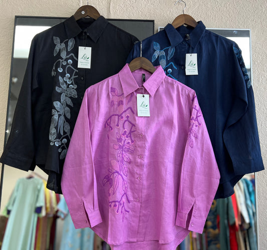 L15/L16/L17 - Áo Sơ Mi Linen Tưng Thêu Hoa Bên Phải