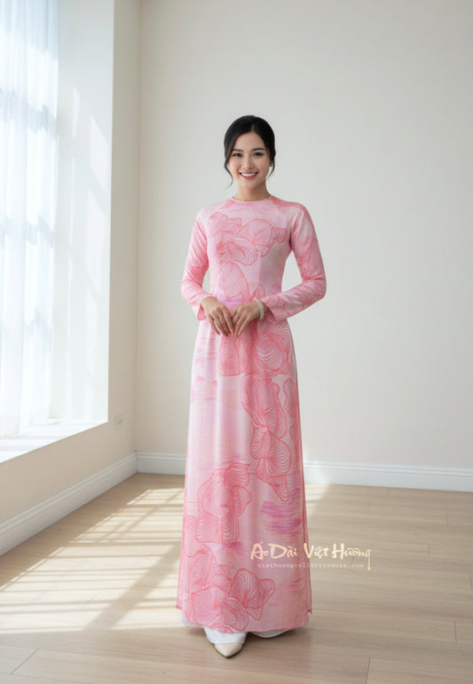 A58 - Áo Dài Lụa Tiêu Giao Hồng | Áo Only