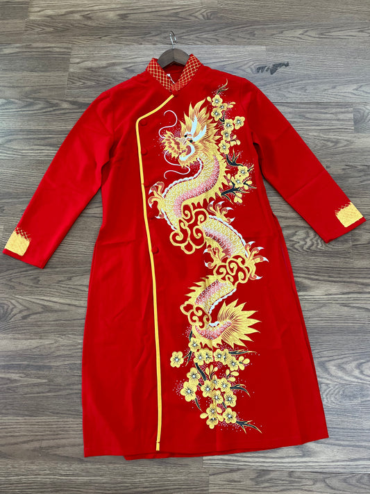 A87 - Men’s Áo Dài Đỏ Vẽ Tay