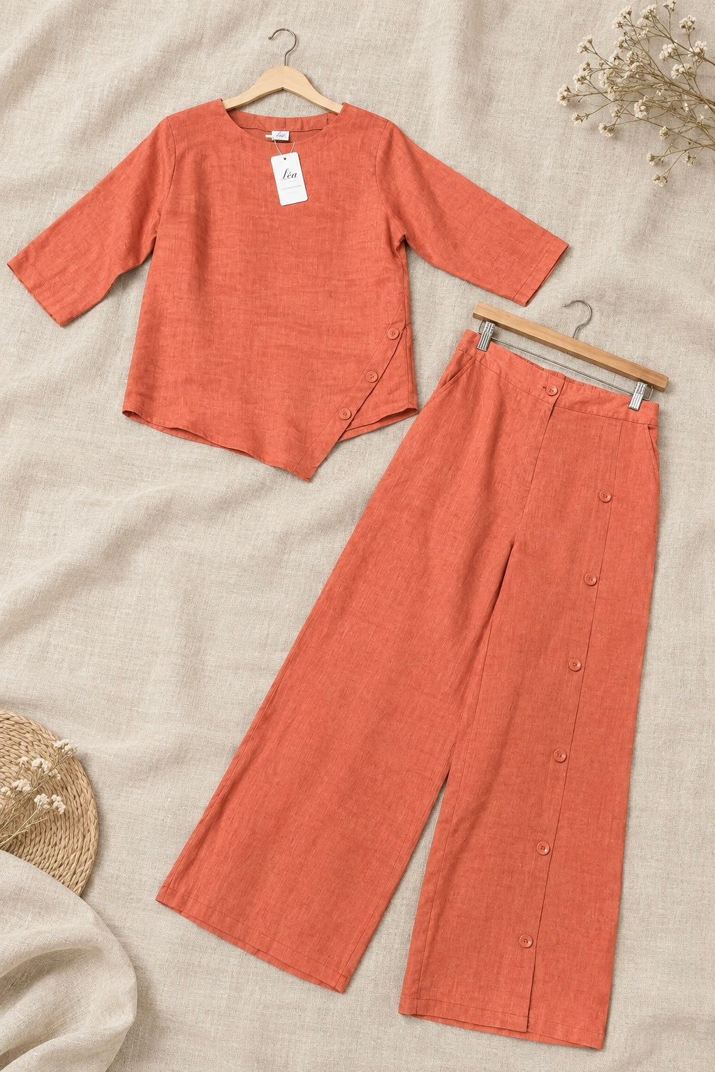 L60->64 - Set Linen Châu Âu | Kèm quần phối nút