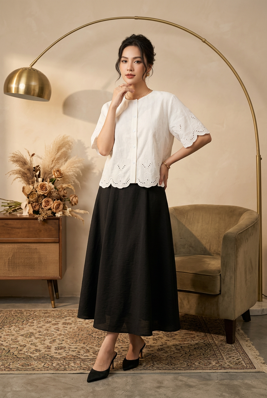 L143/L144 - Blend Linen Shirt Thêu.