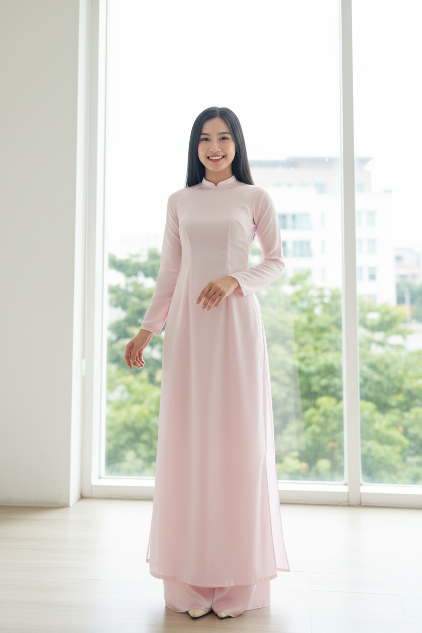 A38 - Áo Dài Lụa Mã Não Hồng Phấn