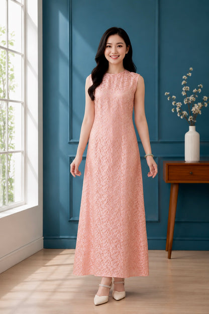 D4 - Long Dress Nha Xá Silk Coral