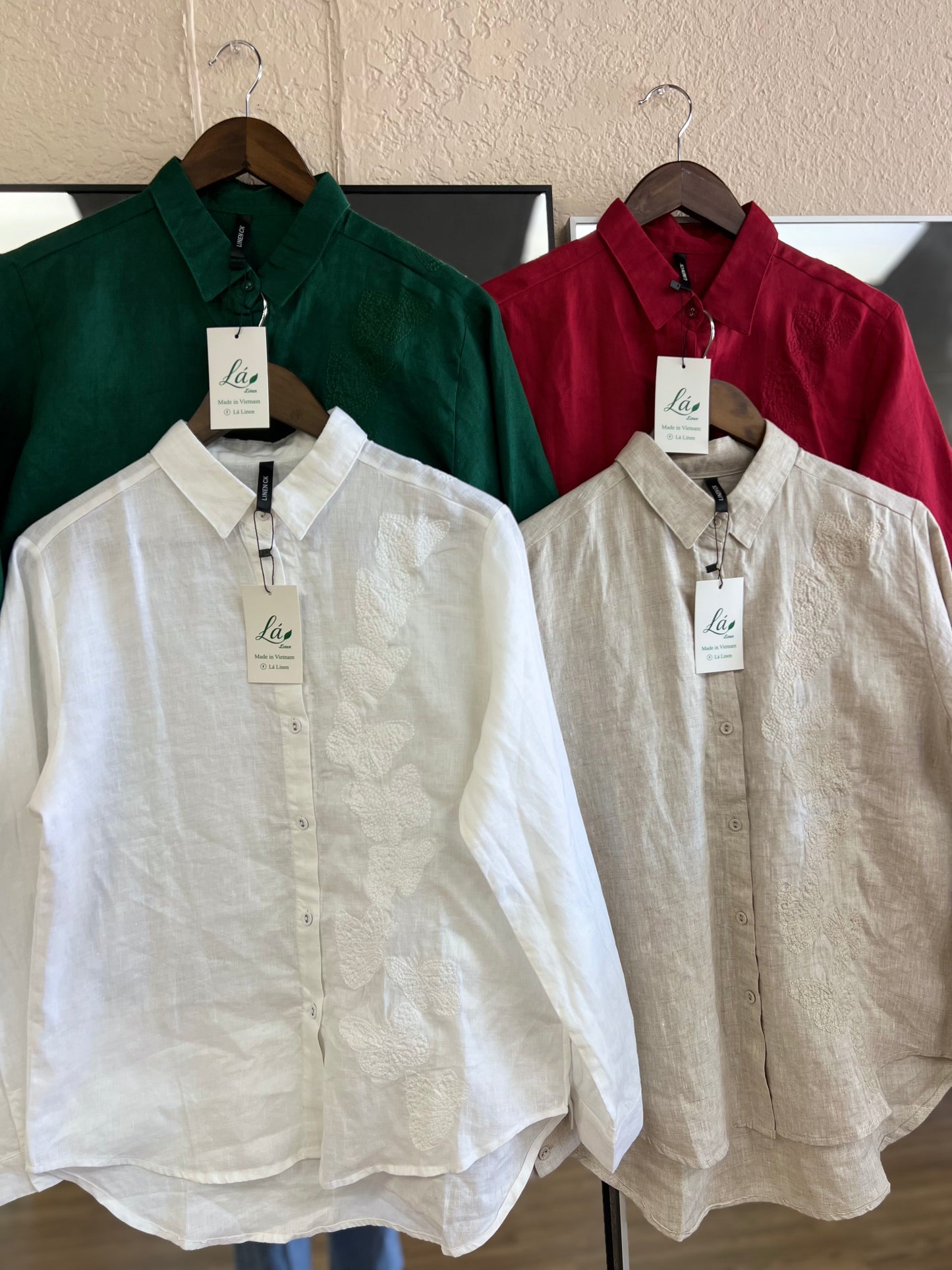 L18/L19/L20/L21 - Áo Sơ Mi Linen Tưng Thêu Đơn Sắc