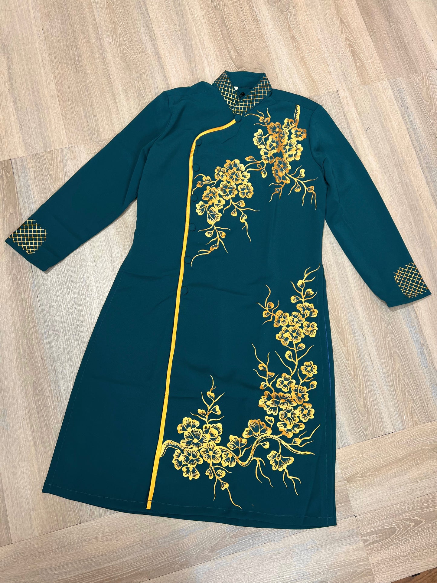 A86 - Men’s Áo Dài Vẽ Tay Blue Teal