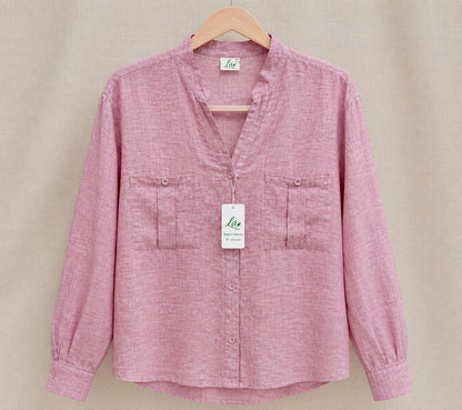 L218->223 - Sơ Mi Cổ Trụ Linen Châu Âu