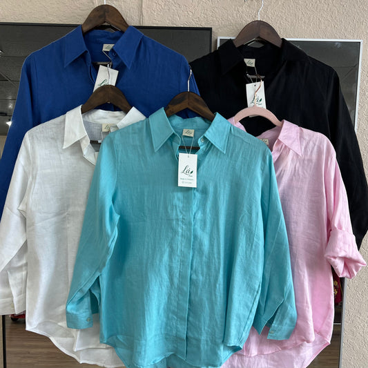 L72->L78 - Áo Linen Tưng Pre Sơ Mi Trơn Giấu Nút Oversize