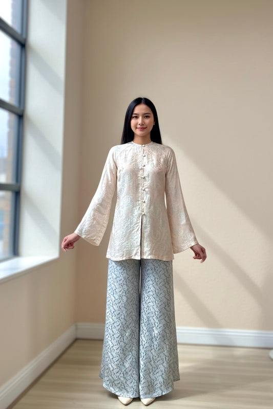 B2 - Áo Bà Ba Lụa Tơ Tằm Nha Xá Baby Pink ánh Xanh