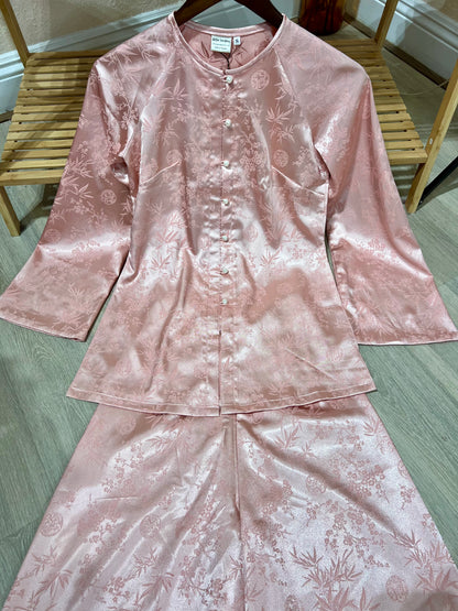 B05 - Set Áo Bà Ba Gấm Trúc Đào Hồng | Kèm Quần