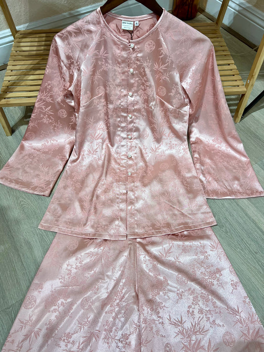 B05 - Set Áo Bà Ba Gấm Trúc Đào Hồng | Kèm Quần