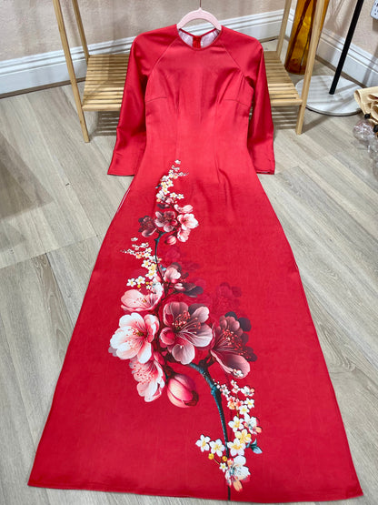 A18 - Áo Dài Lụa Tiêu Giao Đỏ