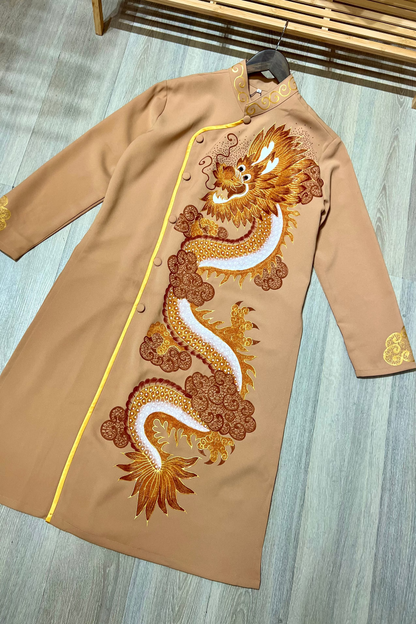 A80 - Men’s Áo Dài Vẽ Tay Light Brown