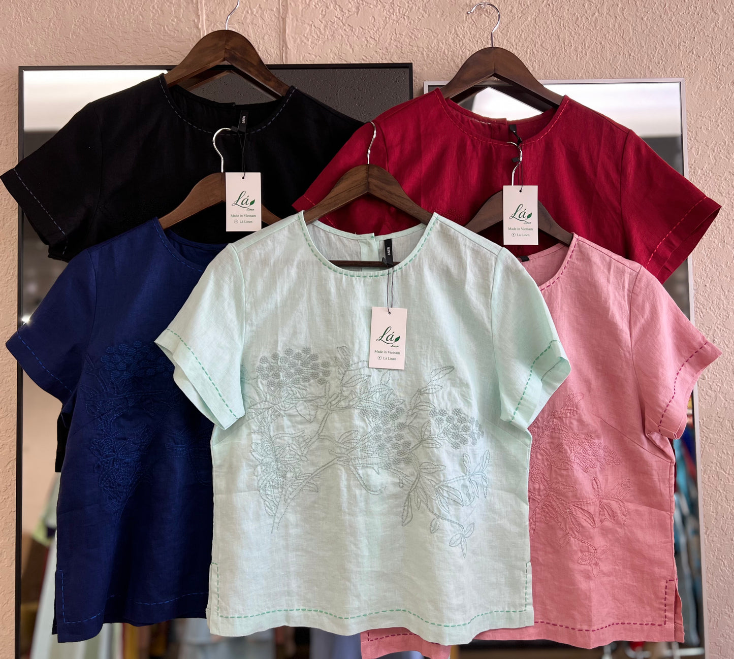 L22/L23/L24/L25/L26 - Áo Linen Thêu Bọc Viền Đơn Sắc