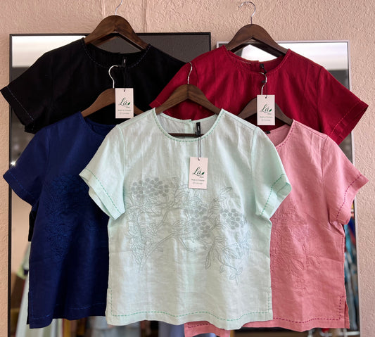 L22/L23/L24/L25/L26 - Áo Linen Thêu Bọc Viền Đơn Sắc