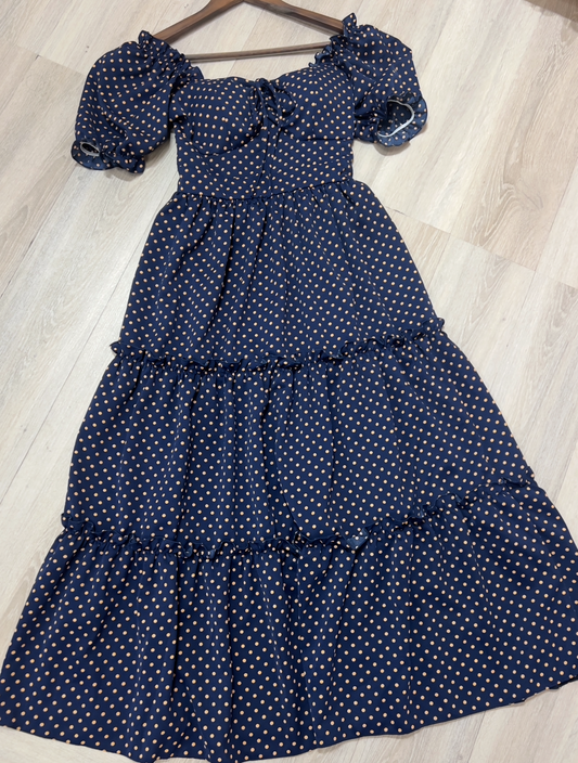 D4 - Đầm Navy Blue Chấm Bi Cam.