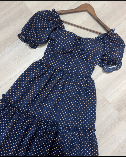 D4 - Đầm Navy Blue Chấm Bi Cam.