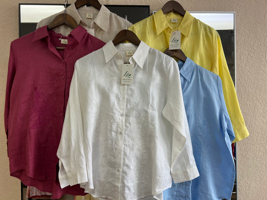 L59/L60/L61/L62/L63 - Áo Sơ Mi Linen Thêu Đơn Sắc