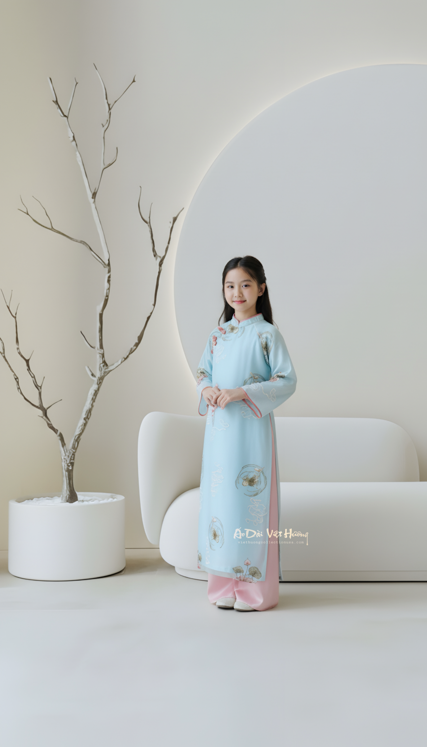 G1 - Girl’s Áo Dài Tơ Thêu 4 Tà (Áo only)