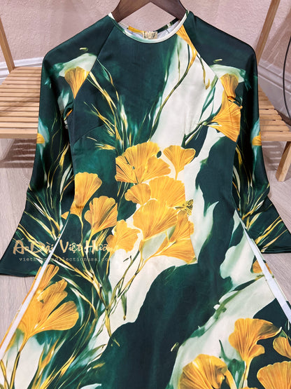 A51 - Áo Dài Lụa Tiêu Giao Green/Yellow.