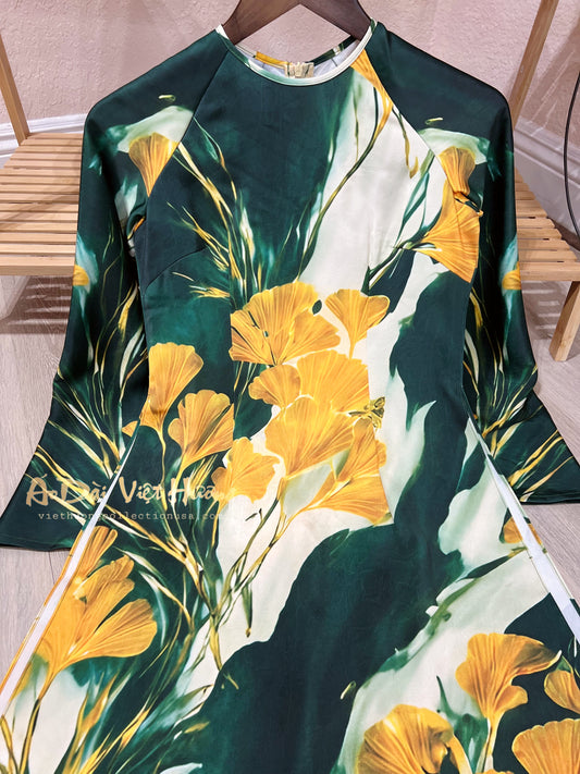A51 - Áo Dài Lụa Tiêu Giao Green/Yellow