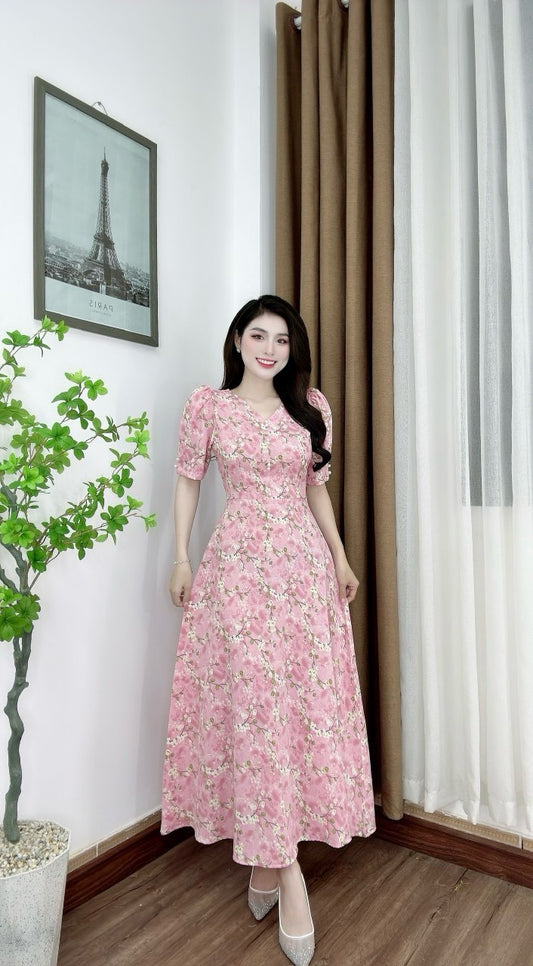 D14 - Long Dress Little Pink Flowers