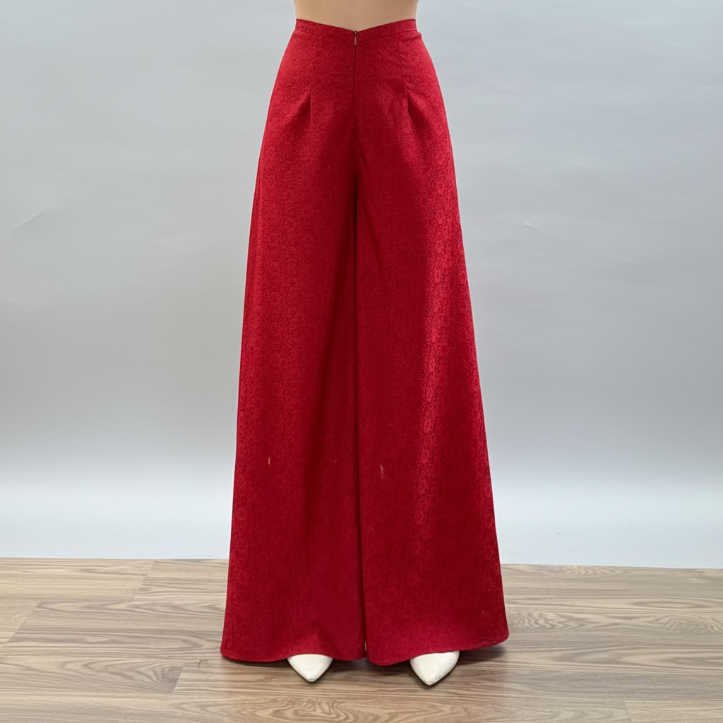 R8 -  Regular Pants Gấm Hoa Cúc Đỏ | Quần Ống Xéo