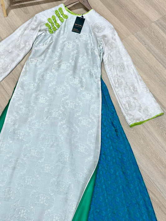 A03 - Set Áo Dài Tơ Tằm Nha Xá phối Tơ Sống (100% silk) | Kèm Quần