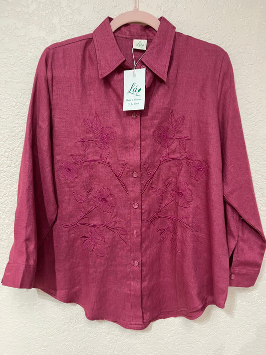 L65 - Áo Sơ Mi Linen Tưng Pre Thêu Đơn Sắc