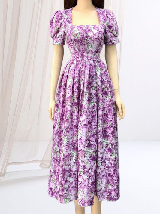 D1 - Maxi Dress Hoa Tím (Free Size)