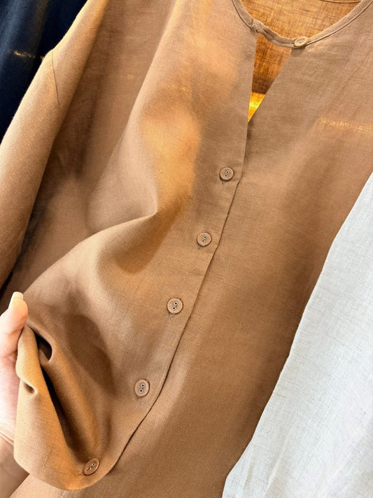 L96->98 - Set Áo Cổ V + quần | Premium Heavyweight Linen