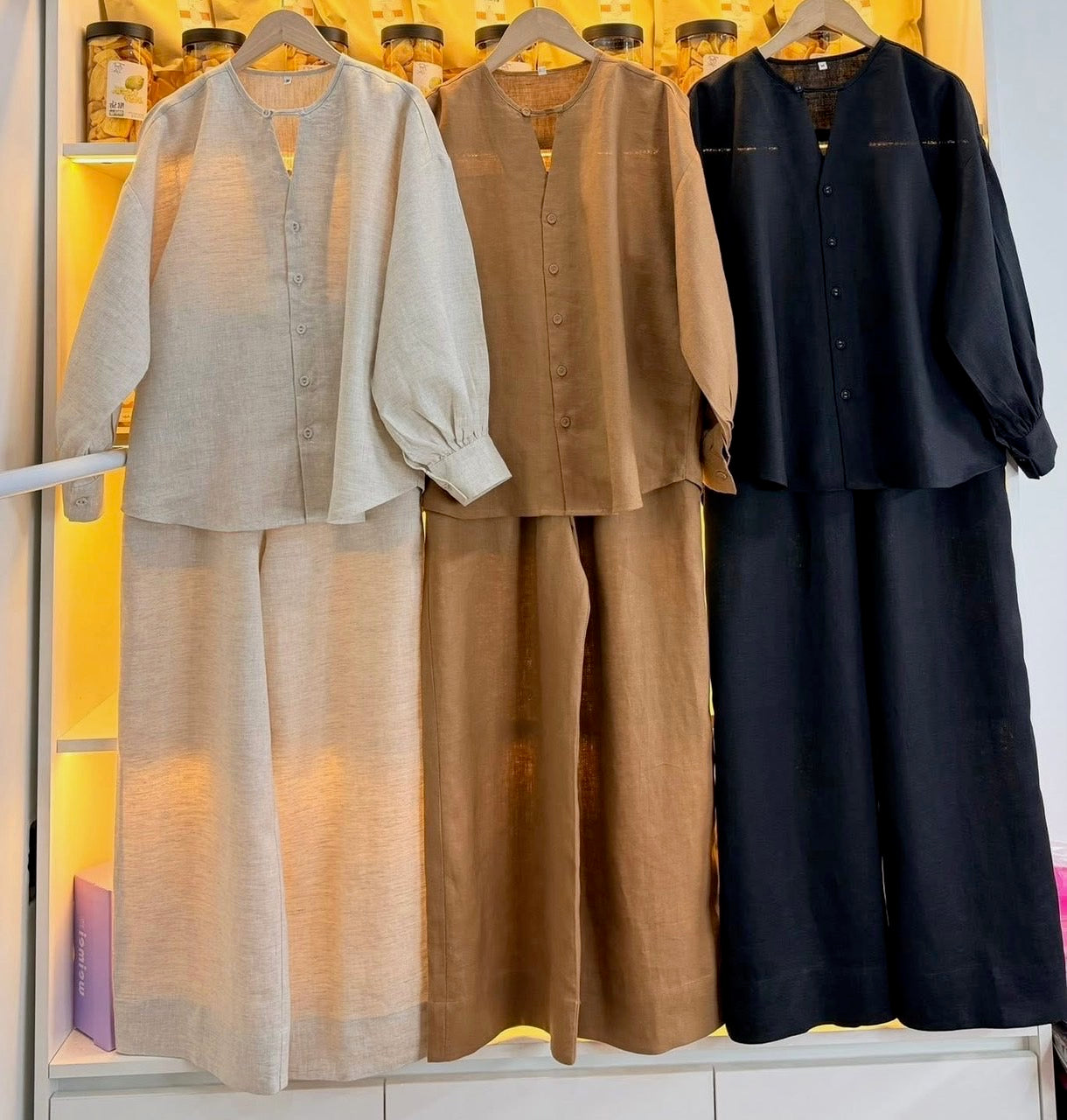 L96->98 - Set Áo Cổ V + quần | Premium Heavyweight Linen