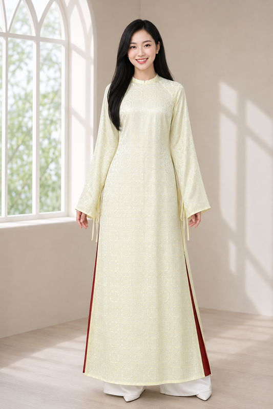A100 - Áo Dài Gấm Vàng phối Tencel | Áo Only
