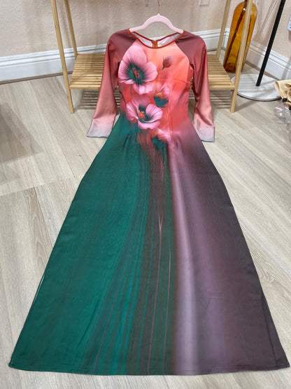 A17 - Áo Dài Lụa Tiêu Giao Xanh/Hồng