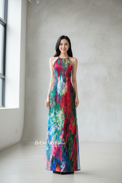 A47 - Áo Dài Yếm Lụa Tiêu Giao Hồng