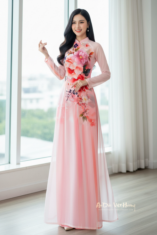 A65 - Áo Dài Chiffon 4 Tà Light Pink