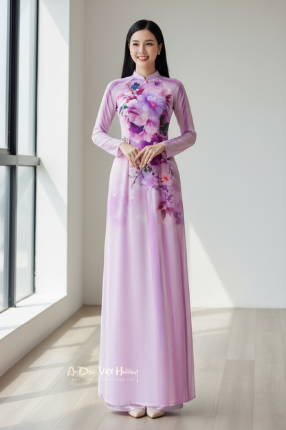 A64 - Áo Dài Chiffon 4 Tà Tím Cà