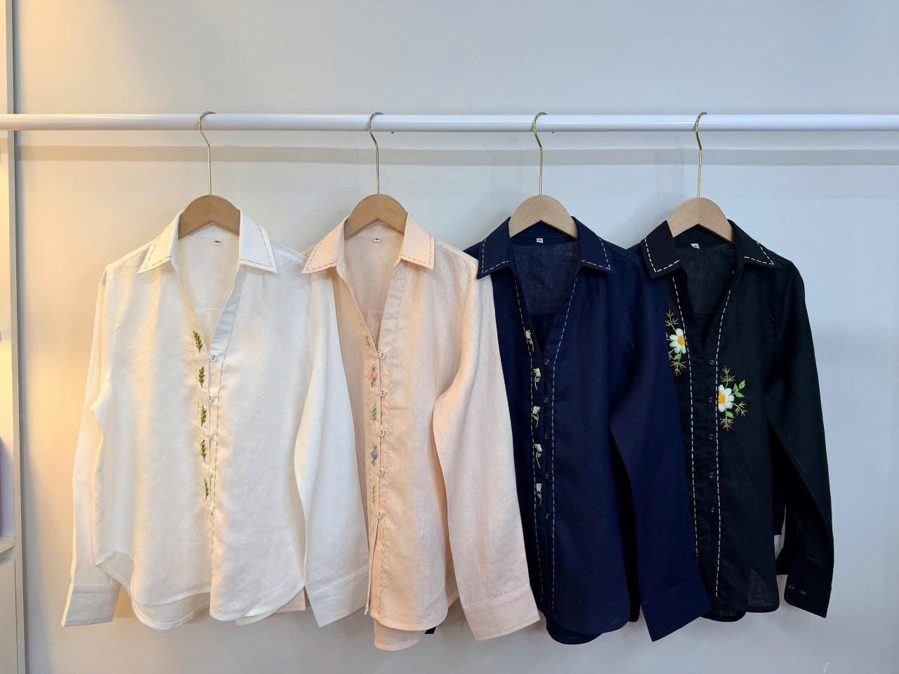 L99->102 - Embroidered Linen Shirt V-Neck | Signature Crisp Linen