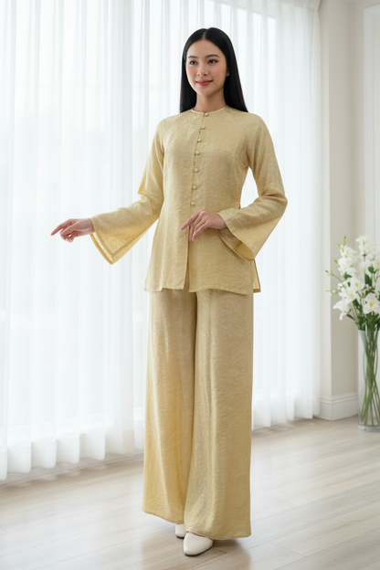 B8 - Set Áo Bà Ba Tencel Vàng Trà | Pants Included