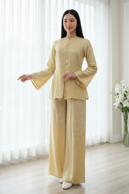B8 - Set Áo Bà Ba Tencel Vàng Trà | Pants Included