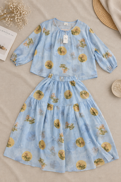 L05/06 - 100% Linen Tơ Set Váy. Final sale (no return/exchange).