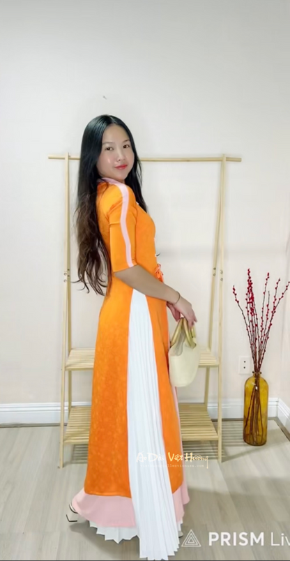 A22 - Áo Dài Cách Tân Xẻ Tà Cam/Hồng