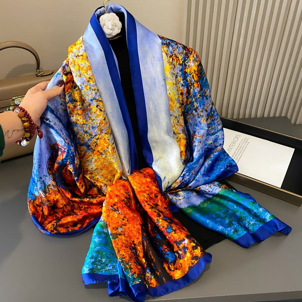 K19 - Silk Scarf Blue/Orange