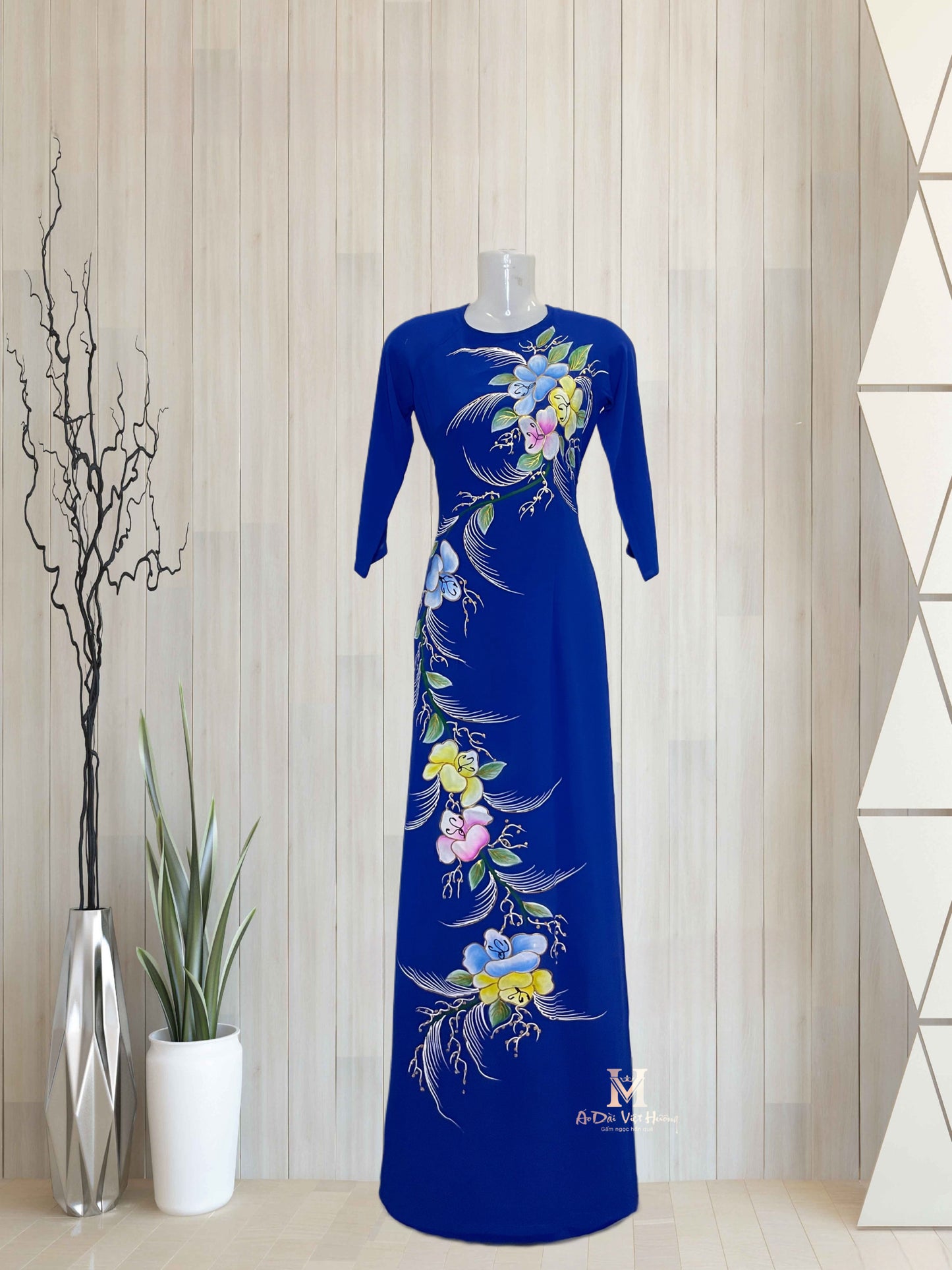 TK171 - Hand-painted Design Áo Dài Royal Blue