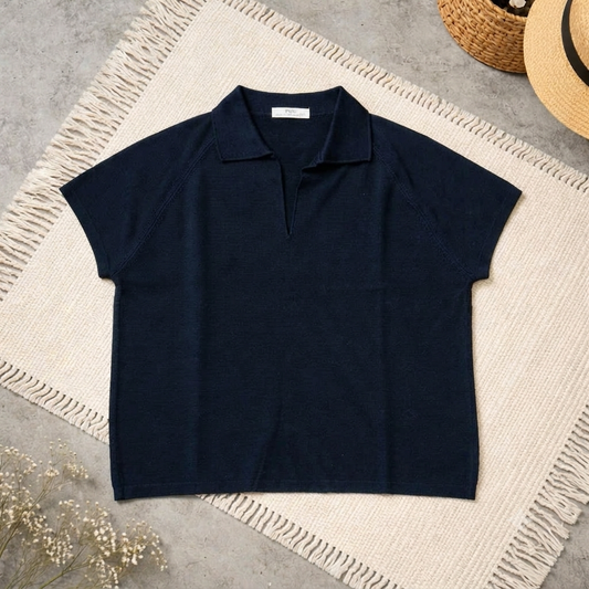 L03 - Áo Dệt Kim cổ V Navy Blue