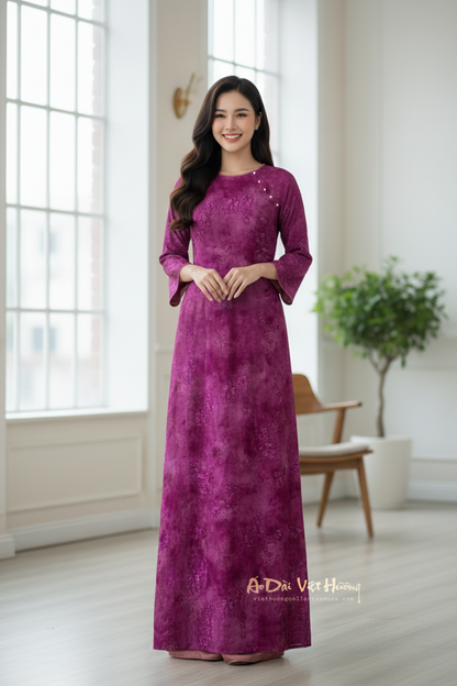 AD38 - Áo Dài Dáng Suông Tencel Mộc Lan Tím Ánh Hồng | Áo Only