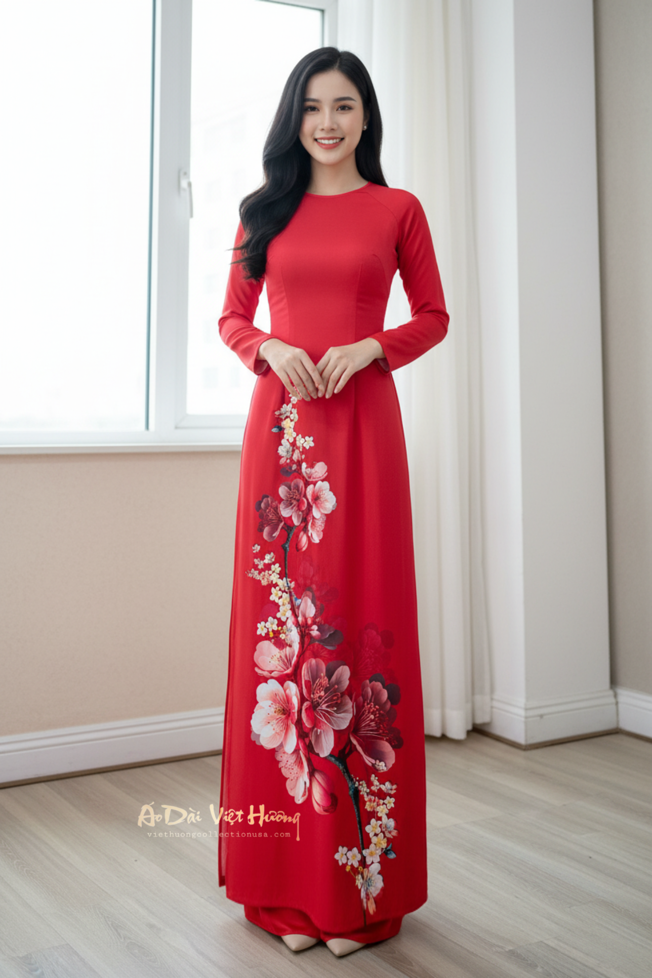 A18 - Áo Dài Lụa Tiêu Giao Đỏ