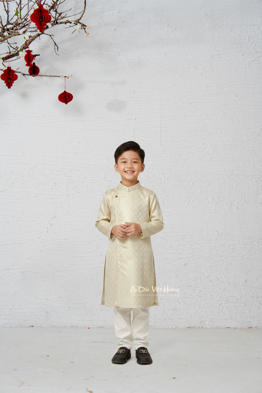 D2 - Boy’s Áo Dài Gấm Dệt Kim Kem ánh Gold