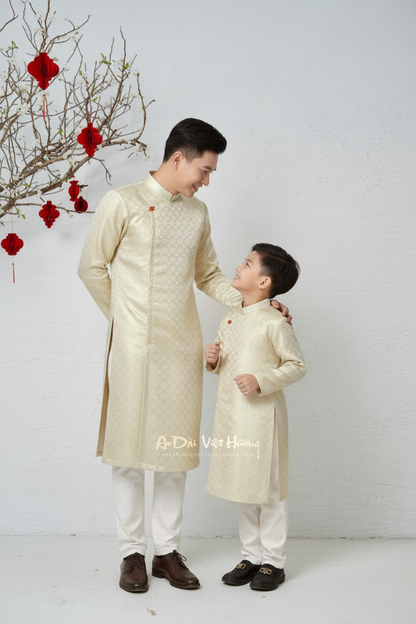 D2 - Boy’s Áo Dài Gấm Dệt Kim Kem ánh Gold