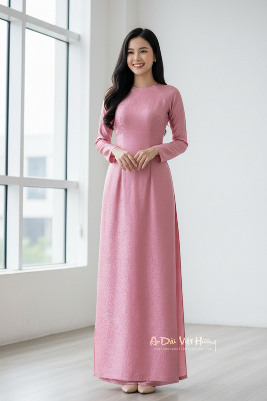 A8 - Set Áo Dài Lụa Tiêu Giao Hồng Đậu (kèm quần Tiêu Giao)